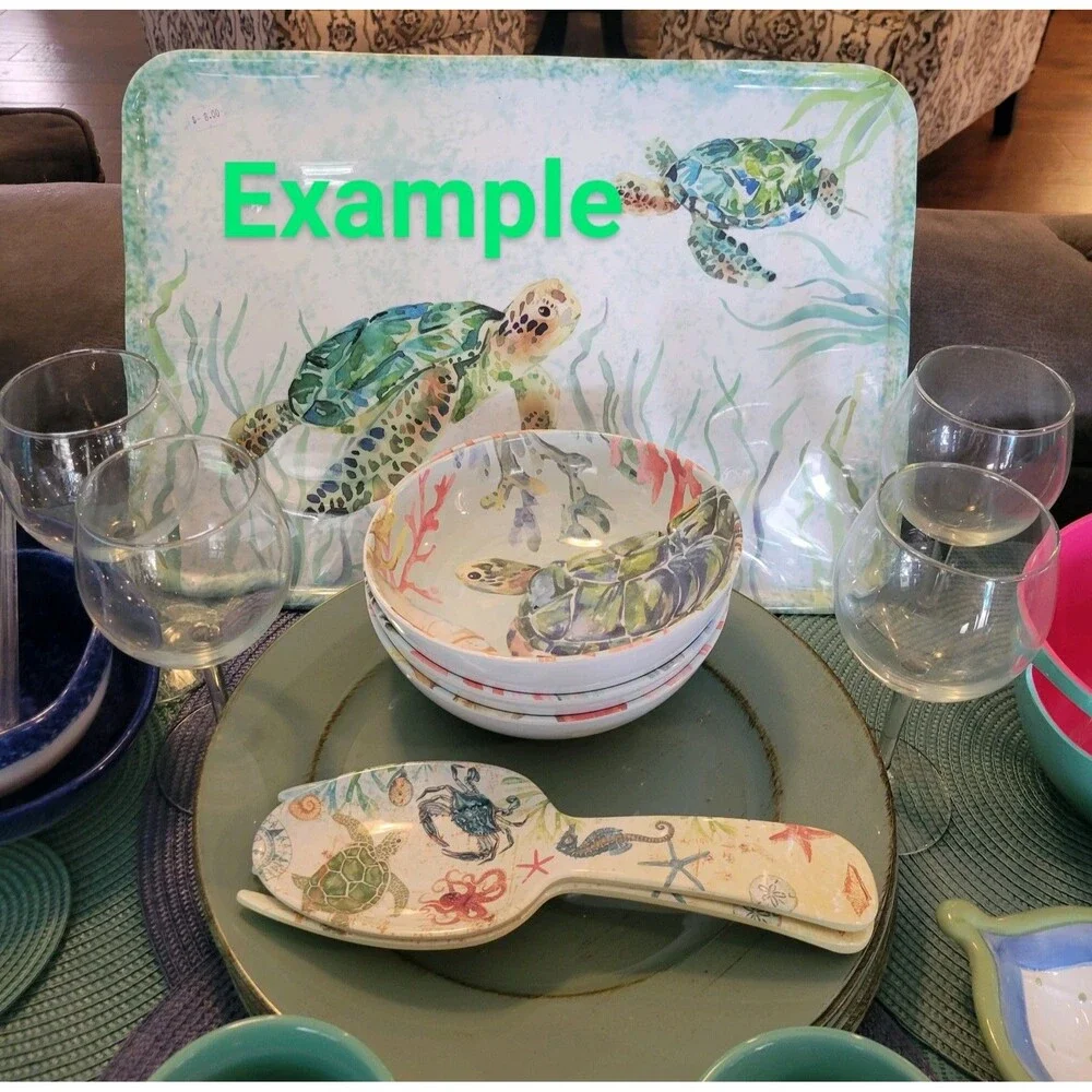 Melamine Serving Bowl W/3 Matching Bowls Turtles Tropical Tommy Bahama Christmas